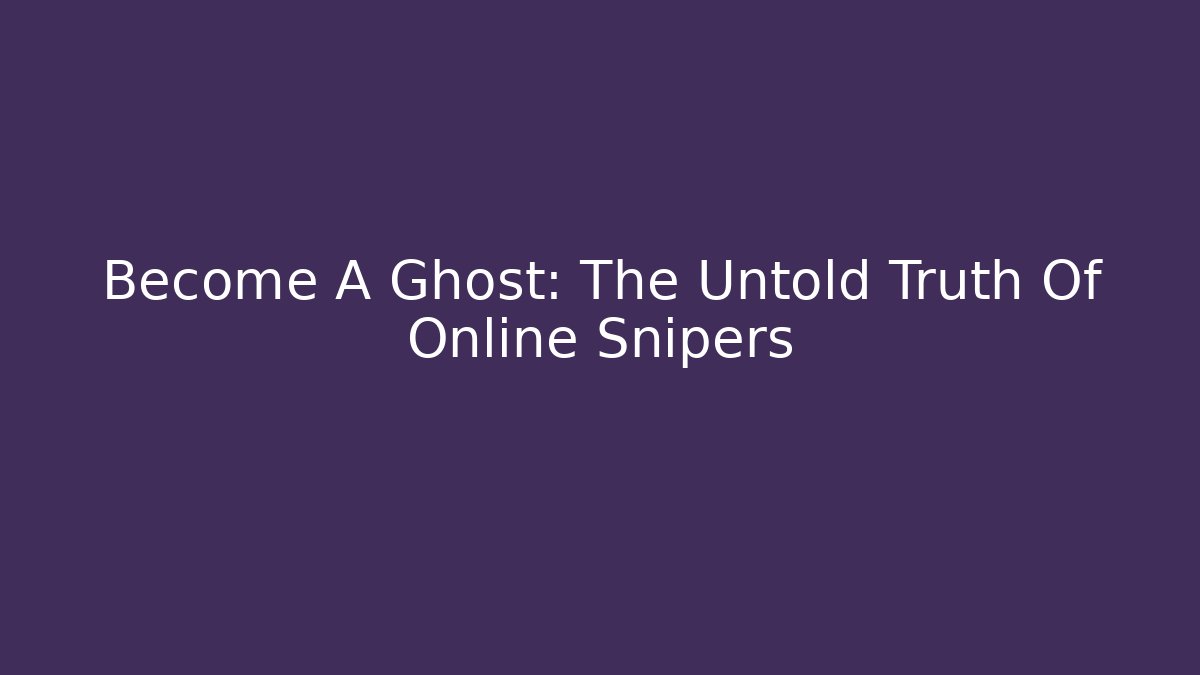 Become A Ghost: The Untold Truth Of Online Snipers