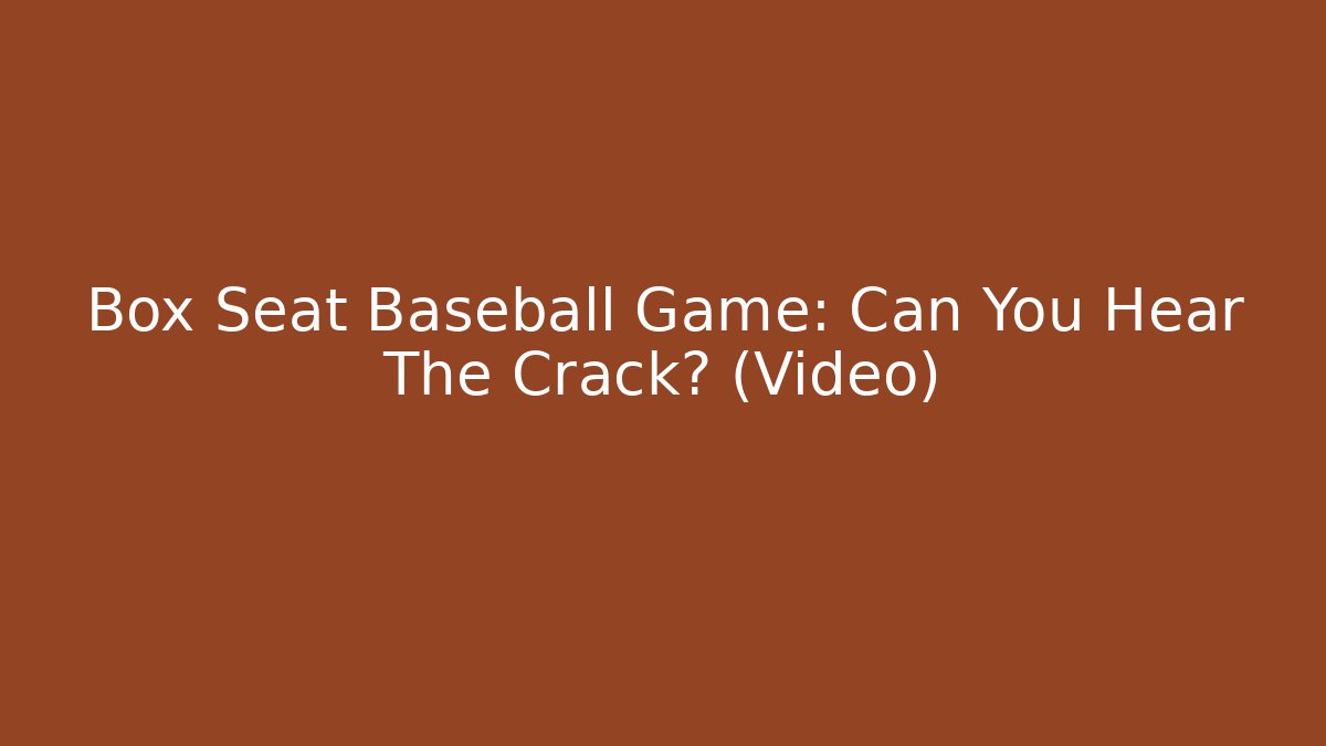 Box Seat Baseball Game: Can You Hear The Crack? (Video)