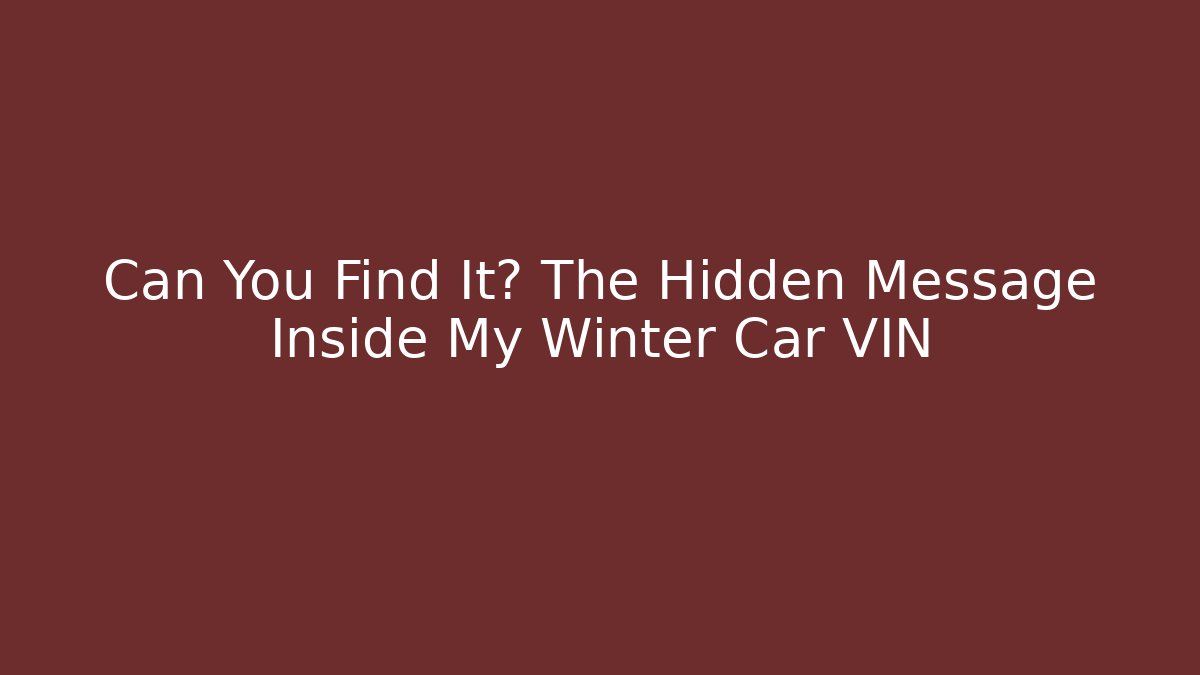 Can You Find It? The Hidden Message Inside My Winter Car VIN
