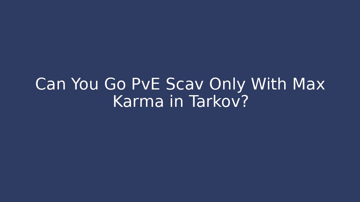 Can You Go PvE Scav Only With Max Karma in Tarkov?
