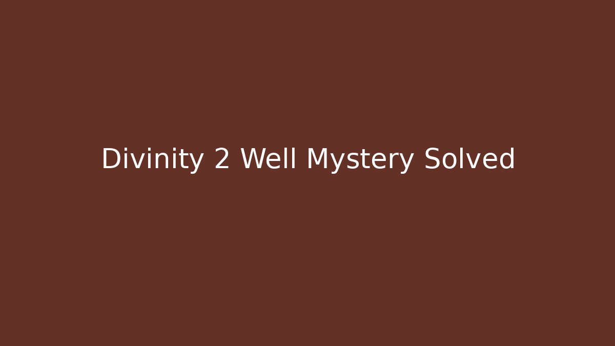 Divinity 2 Well Mystery Solved