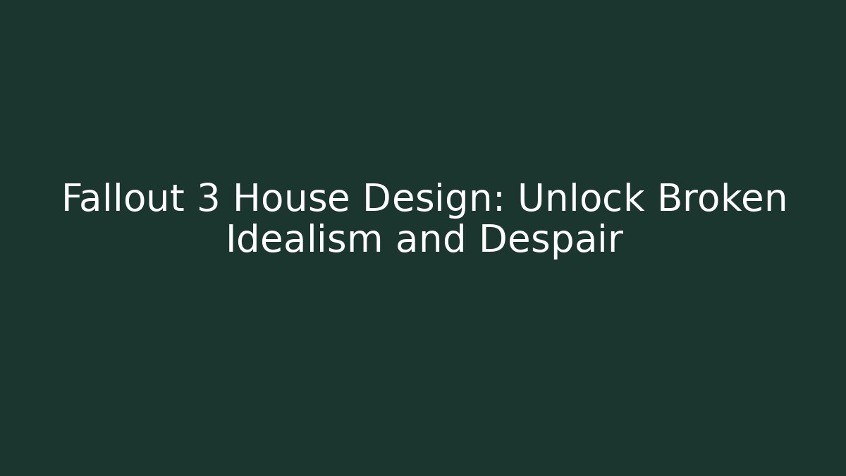 Fallout 3 House Design: Unlock Broken Idealism and Despair