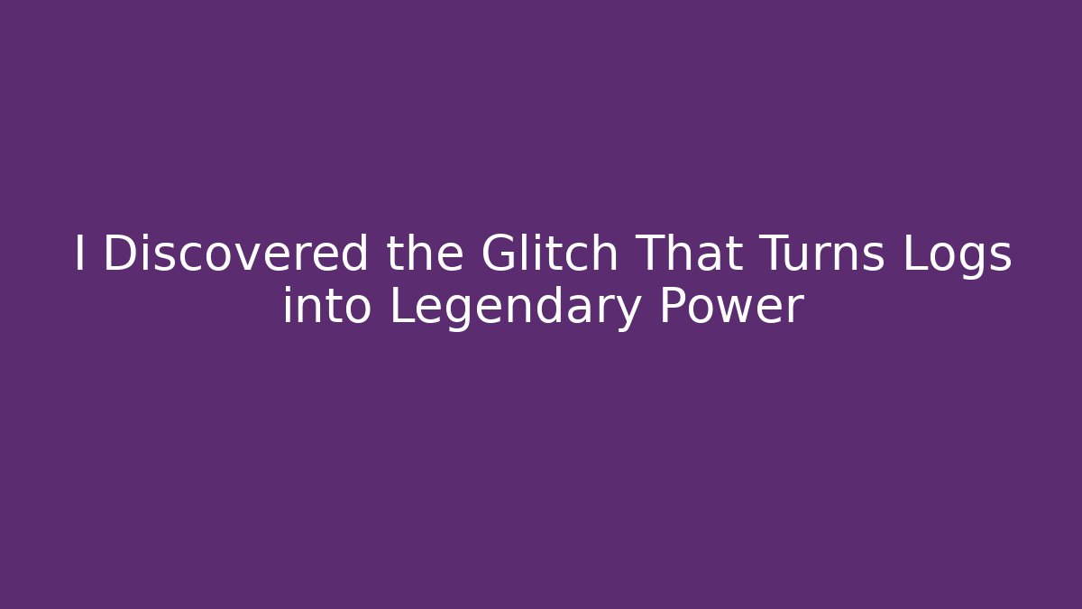 I Discovered the Glitch That Turns Logs into Legendary Power