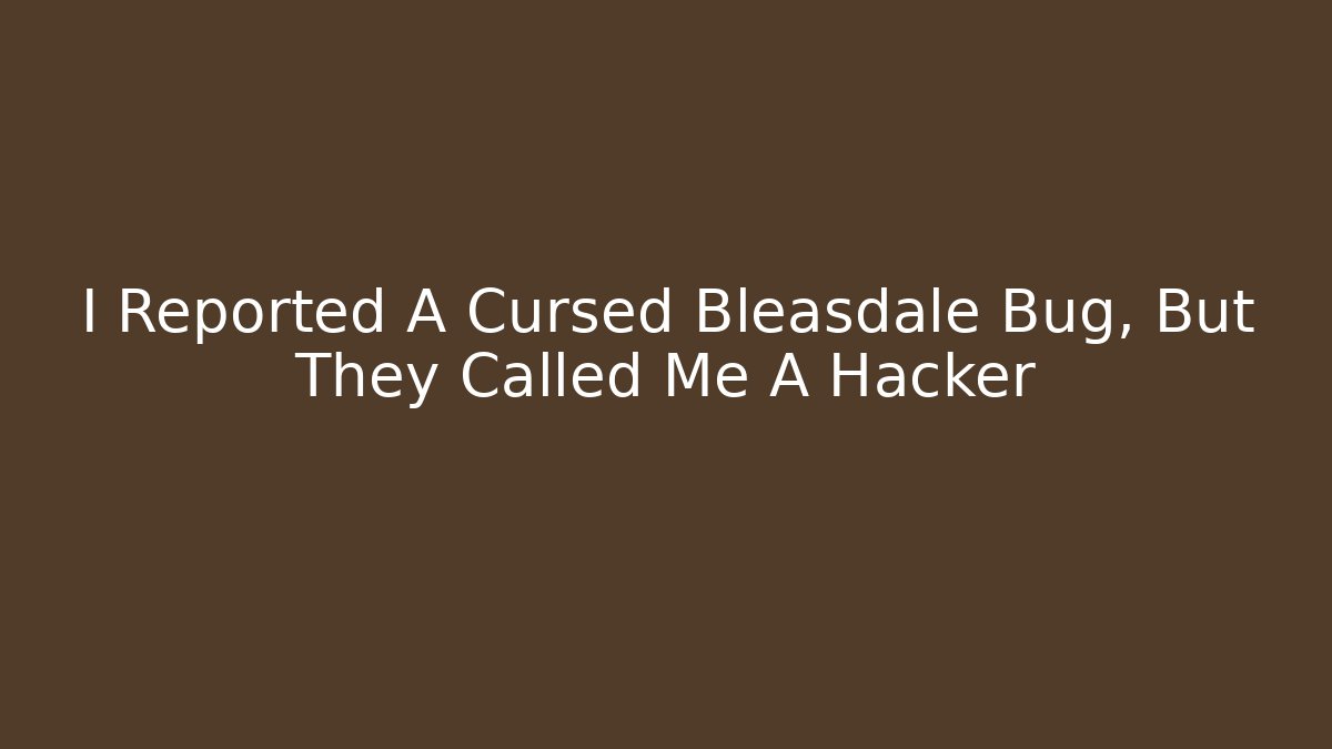 I Reported A Cursed Bleasdale Bug, But They Called Me A Hacker