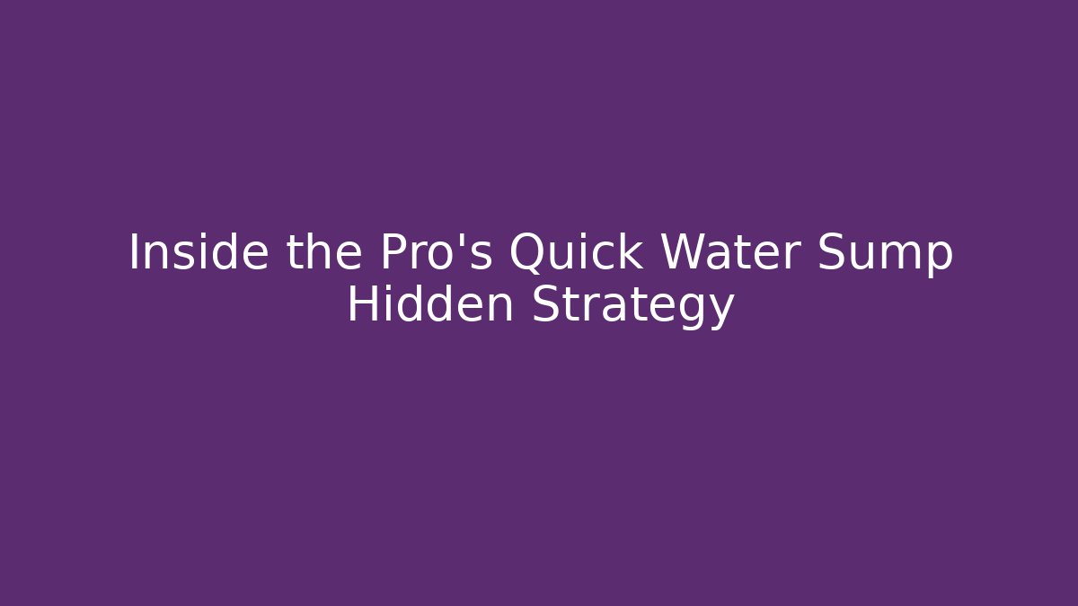Inside the Pro's Quick Water Sump Hidden Strategy