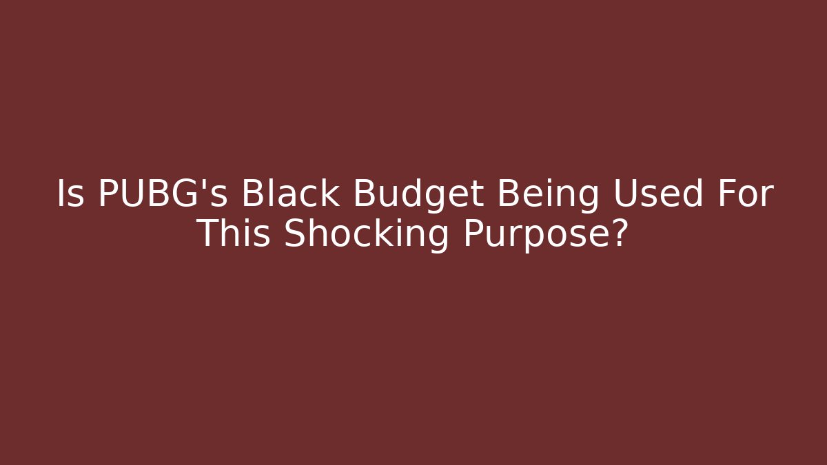 Is PUBG's Black Budget Being Used For This Shocking Purpose?