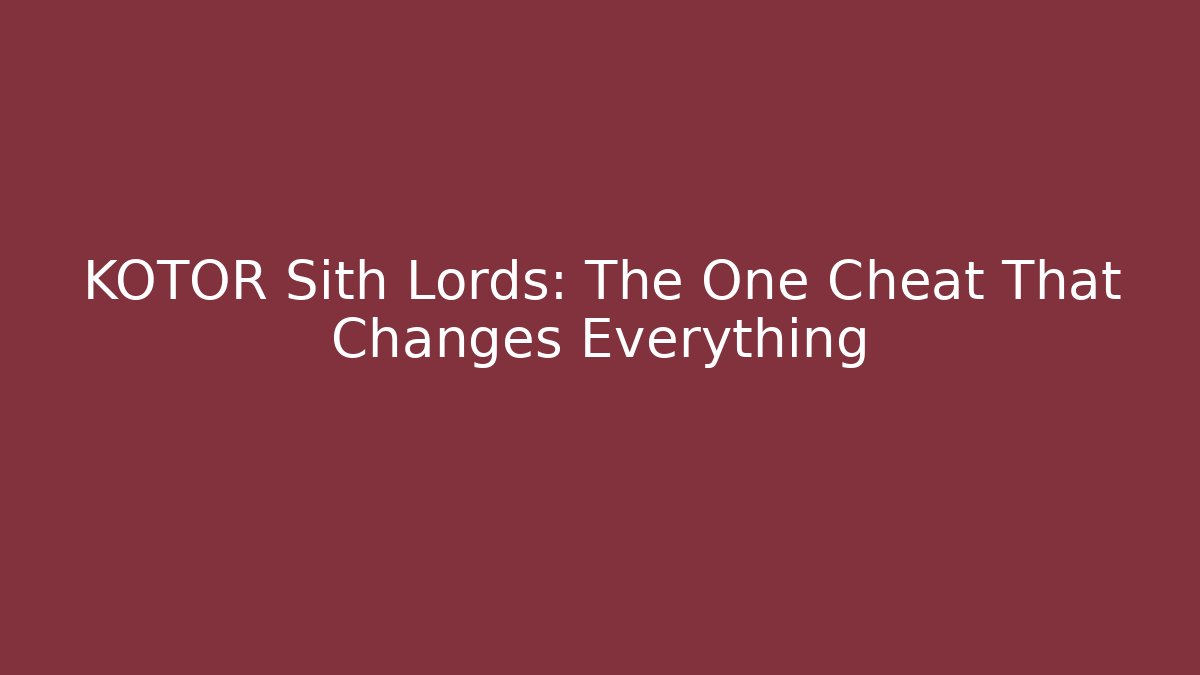 KOTOR Sith Lords: The One Cheat That Changes Everything - Create More Assets