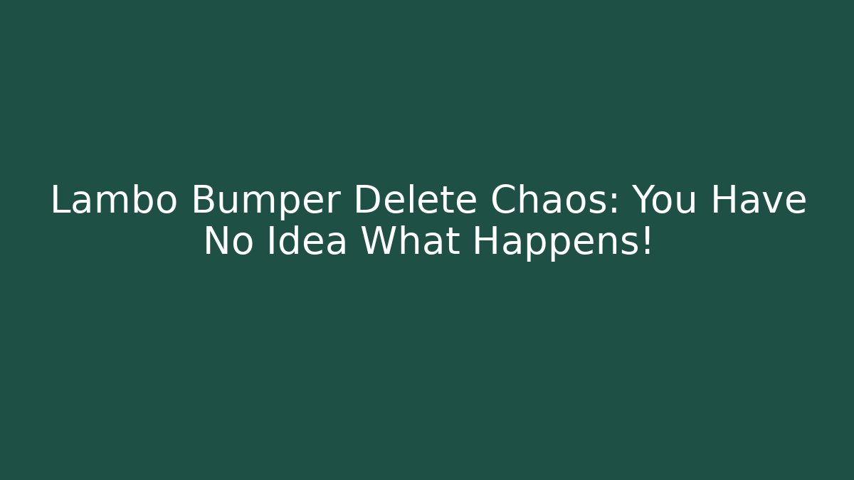 Lambo Bumper Delete Chaos: You Have No Idea What Happens!