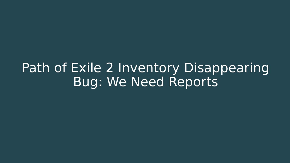 Path of Exile 2 Inventory Disappearing Bug: We Need Reports - Create More Assets