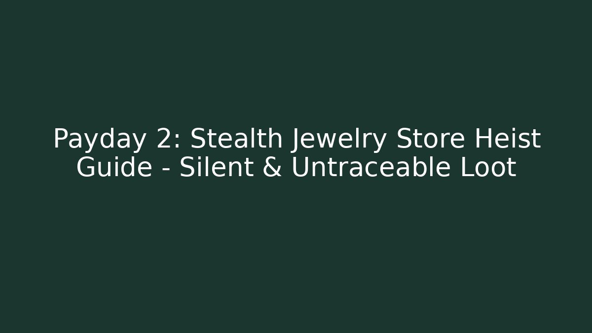 Payday 2: Stealth Jewelry Store Heist Guide - Silent & Untraceable Loot
