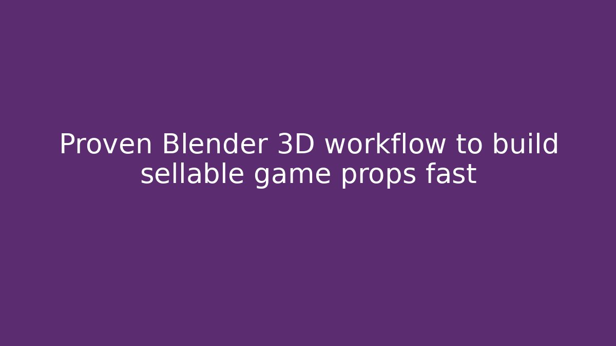 Proven Blender 3D workflow to build sellable game props fast