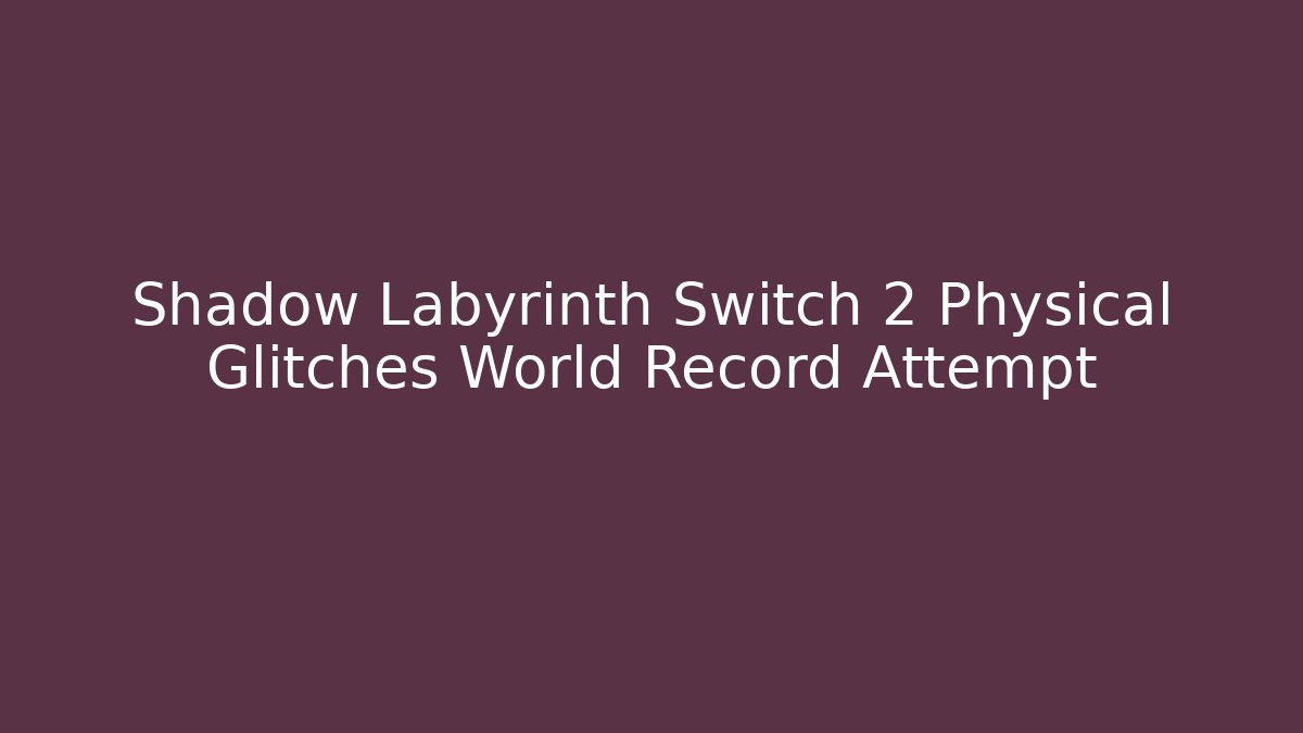 Shadow Labyrinth Switch 2 Physical Glitches World Record Attempt - Create More Assets