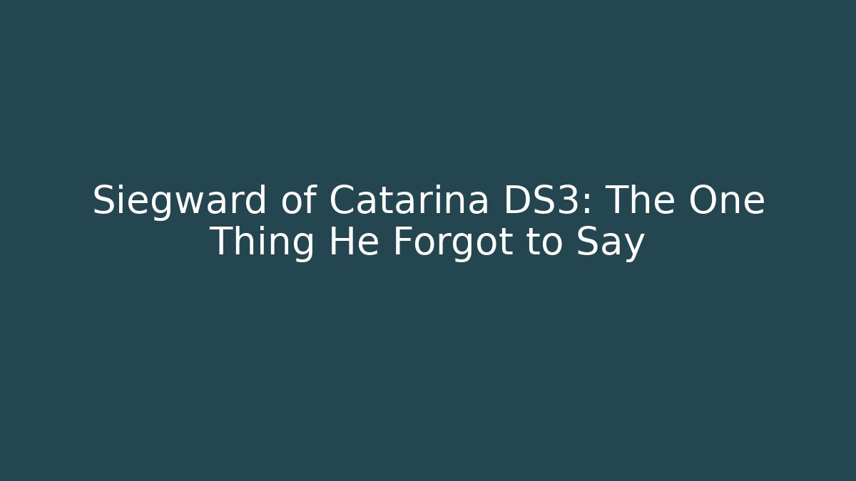 Siegward of Catarina DS3: The One Thing He Forgot to Say