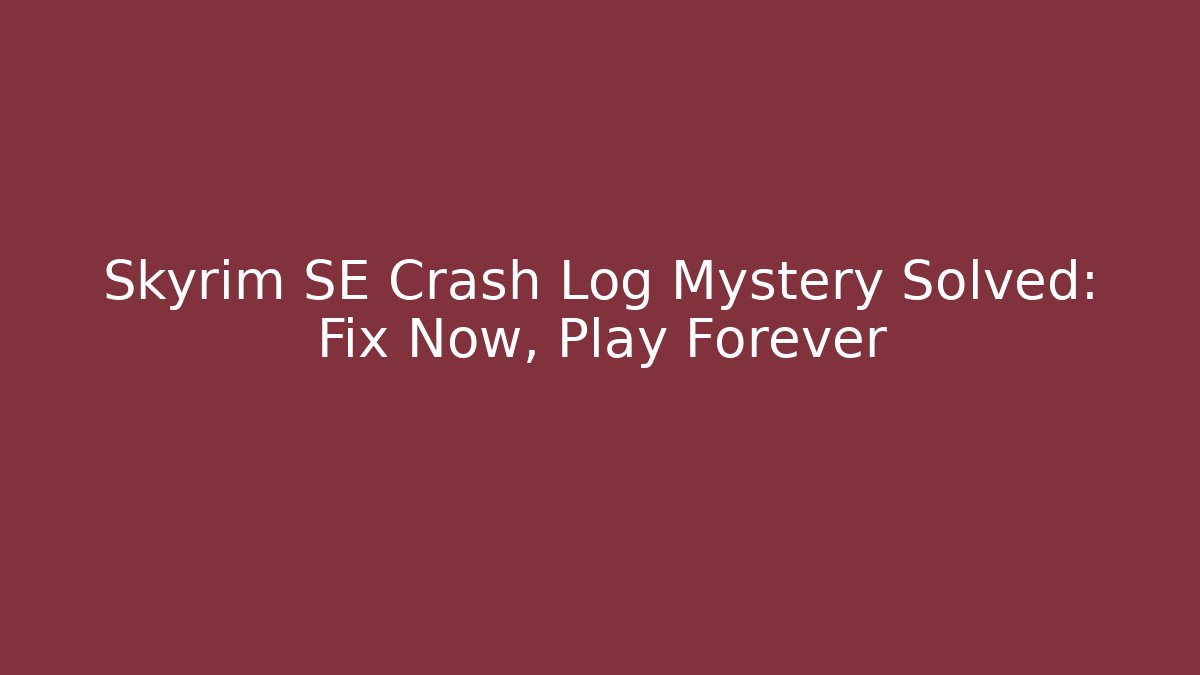 Skyrim SE Crash Log Mystery Solved: Fix Now, Play Forever