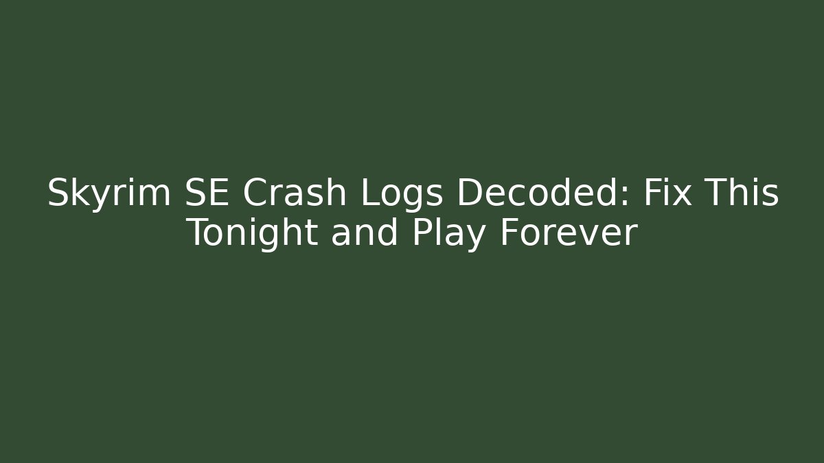 Skyrim SE Crash Logs Decoded: Fix This Tonight and Play Forever