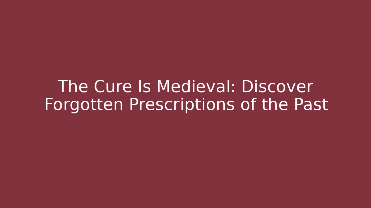 The Cure Is Medieval: Discover Forgotten Prescriptions of the Past