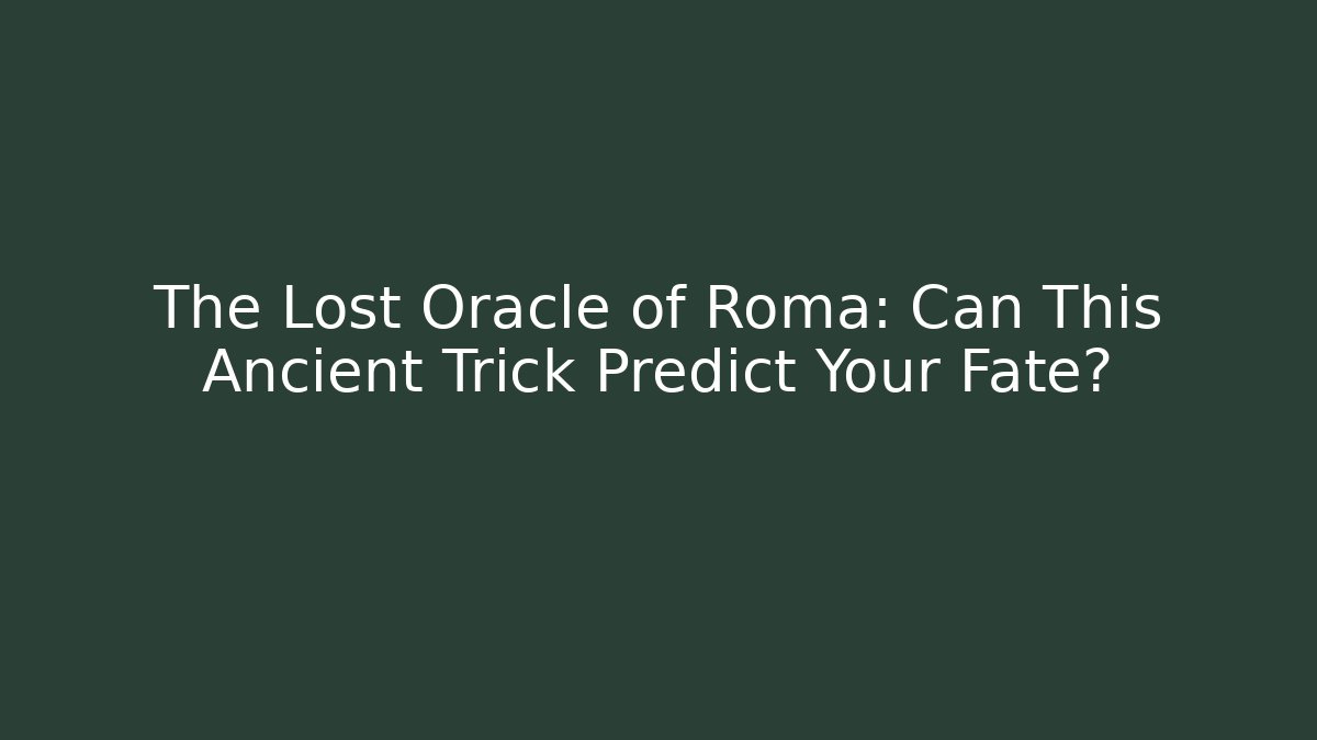 The Lost Oracle of Roma: Can This Ancient Trick Predict Your Fate?