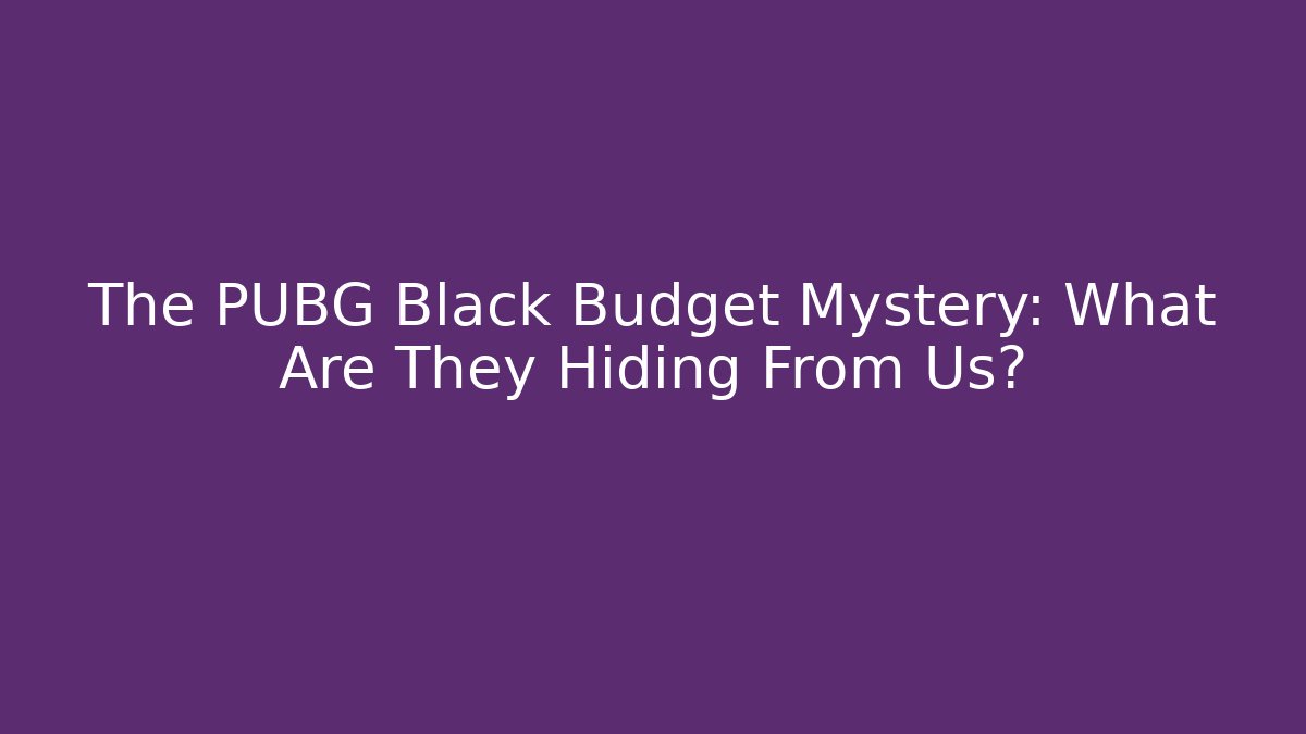 The PUBG Black Budget Mystery: What Are They Hiding From Us?