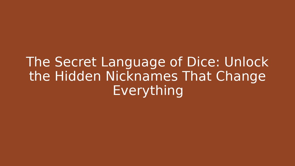 The Secret Language of Dice: Unlock the Hidden Nicknames That Change Everything