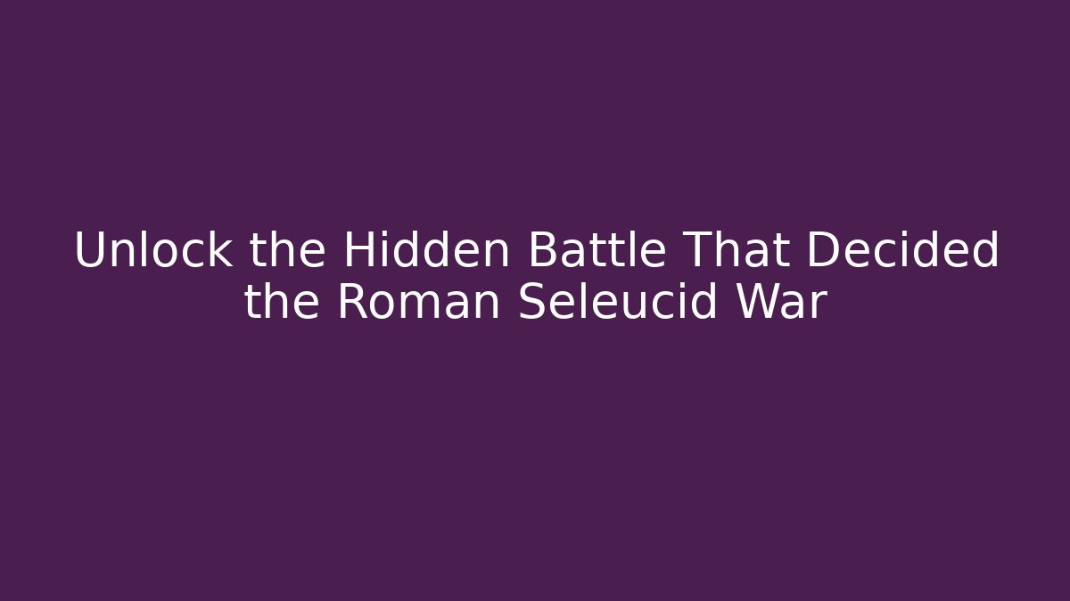 Unlock the Hidden Battle That Decided the Roman Seleucid War