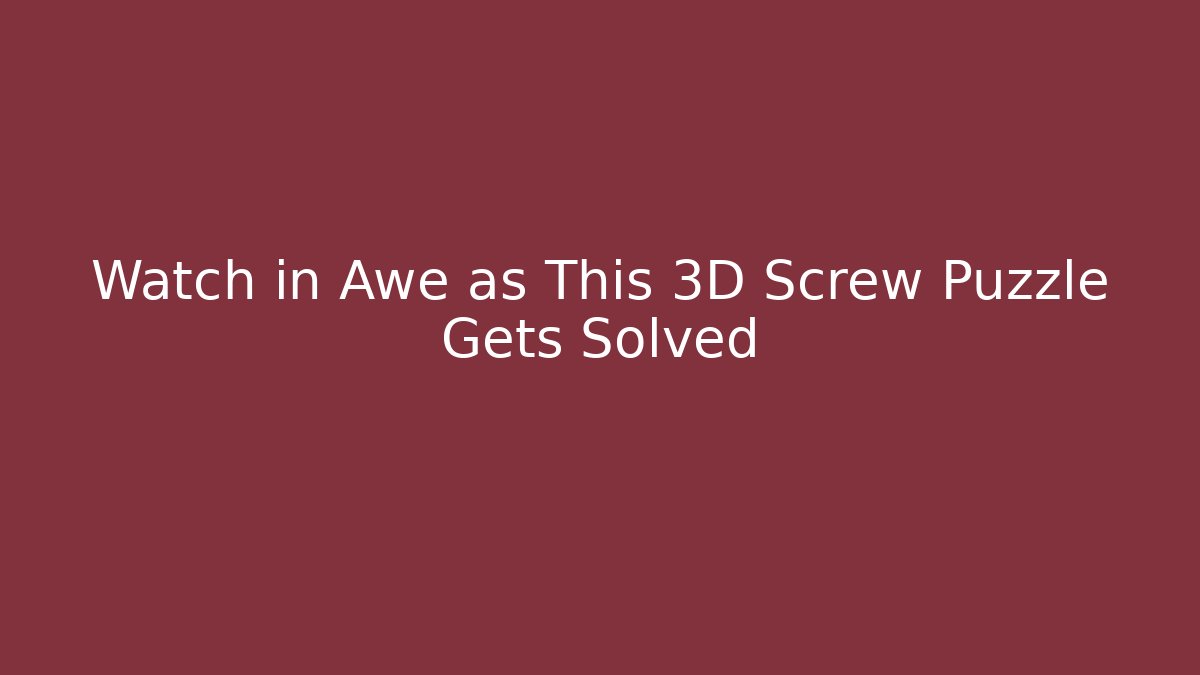 Watch in Awe as This 3D Screw Puzzle Gets Solved - Create More Assets
