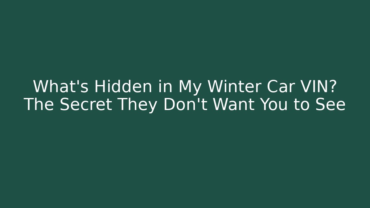 What’s Hidden in My Winter Car VIN? The Secret They Don’t Want You to See
