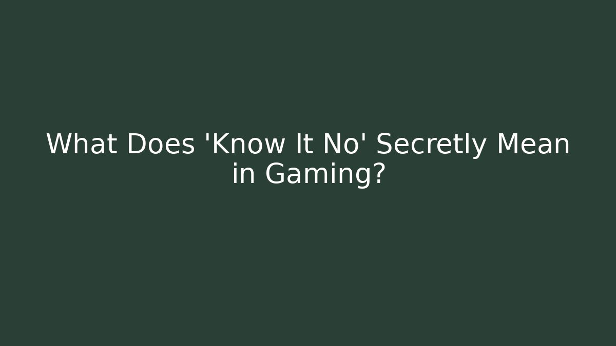 What Does 'Know It No' Secretly Mean in Gaming?
