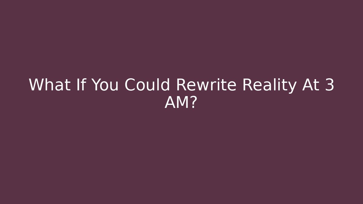 What If You Could Rewrite Reality At 3 AM?