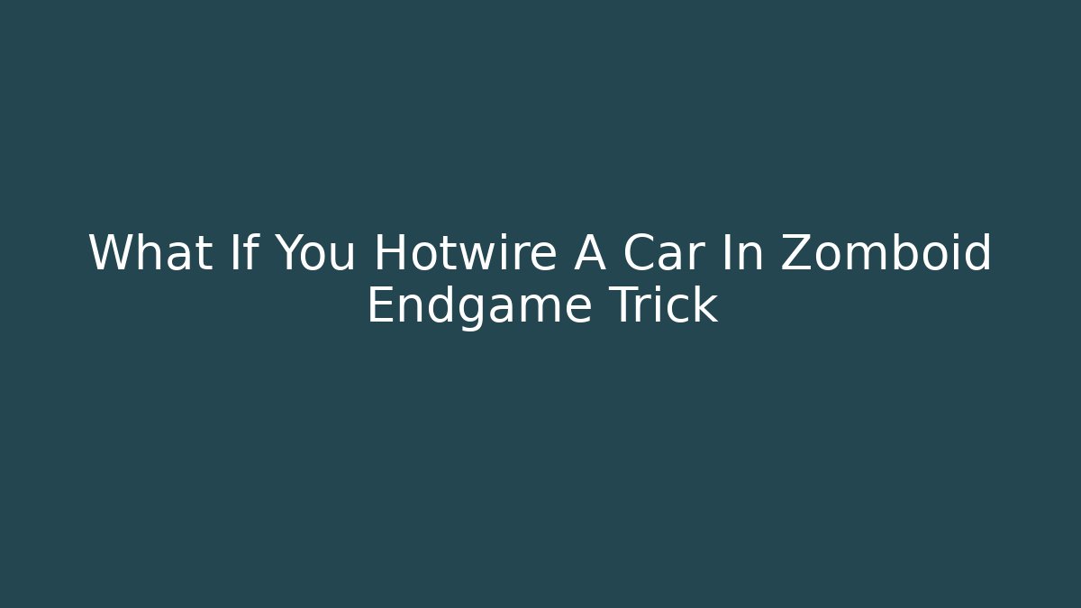 What If You Hotwire A Car In Zomboid Endgame Trick