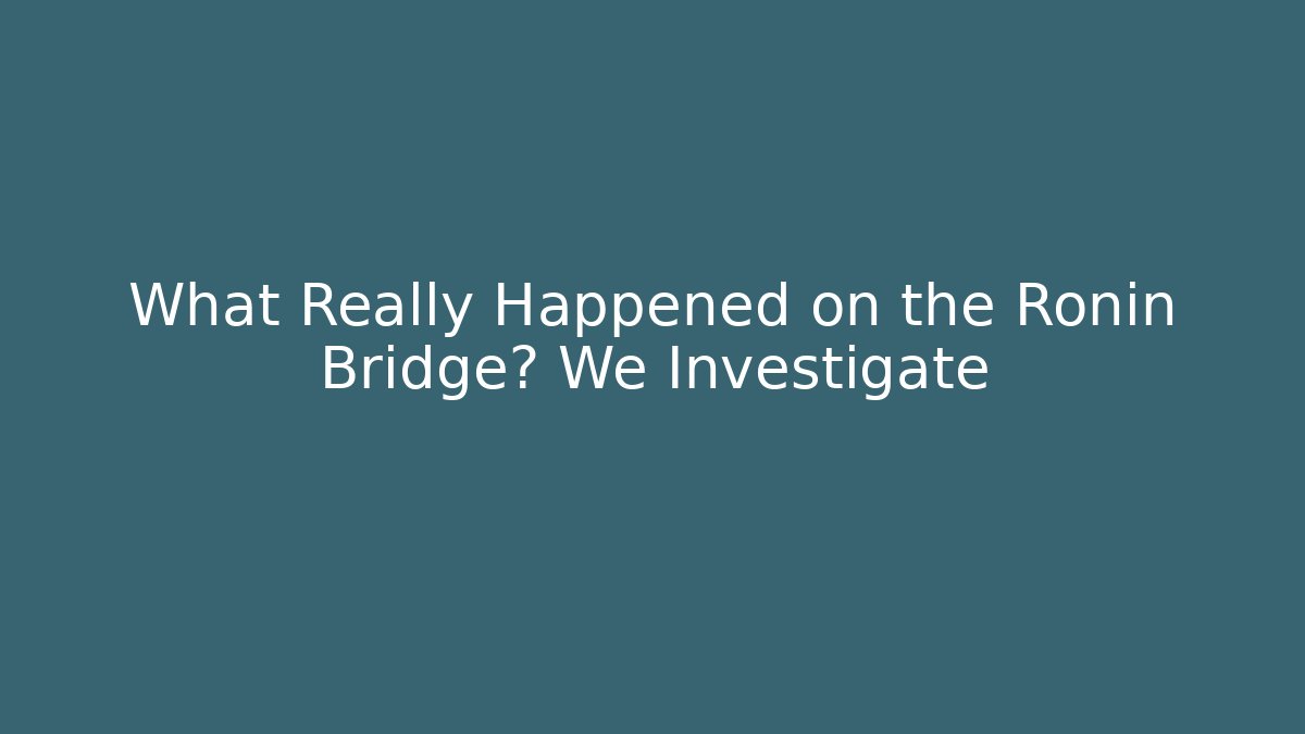 What Really Happened on the Ronin Bridge? We Investigate
