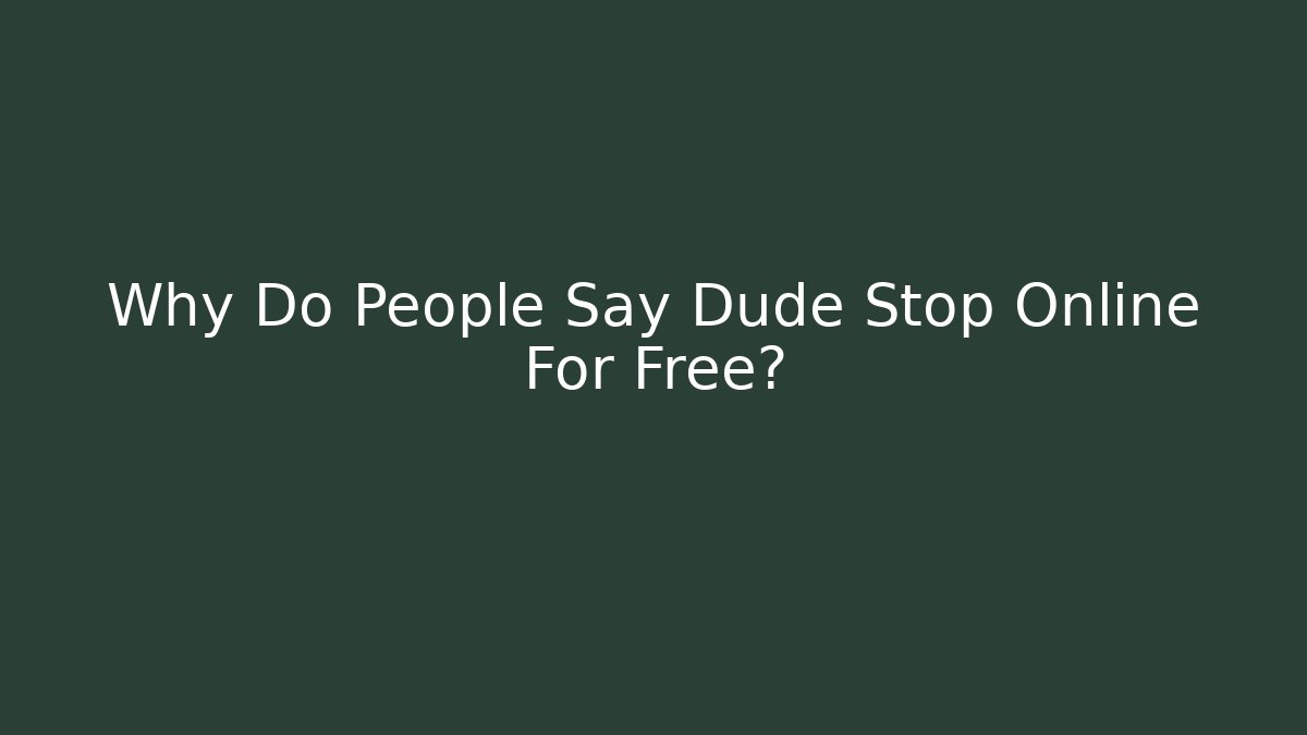 Why Do People Say Dude Stop Online For Free?