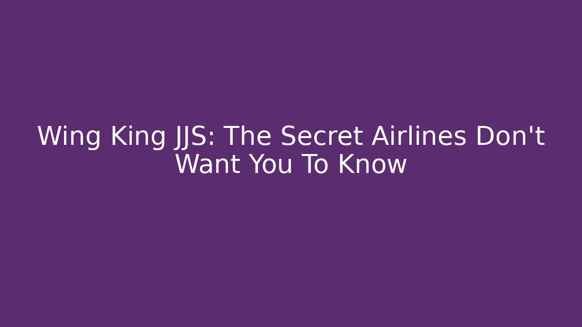 Wing King JJS: The Secret Airlines Don’t Want You To Know